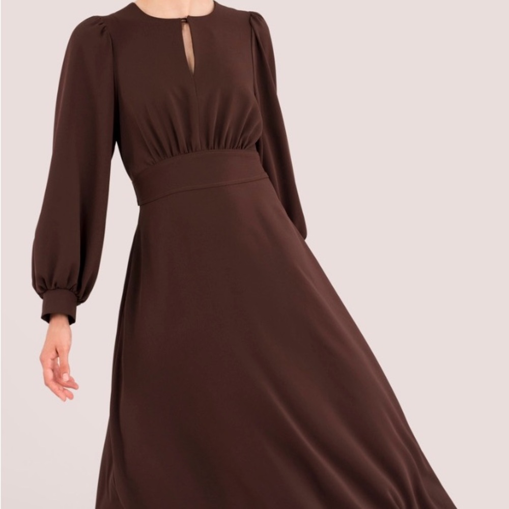 Closet London Brown Long Sleeve Pleated Maxi Dress Size 4